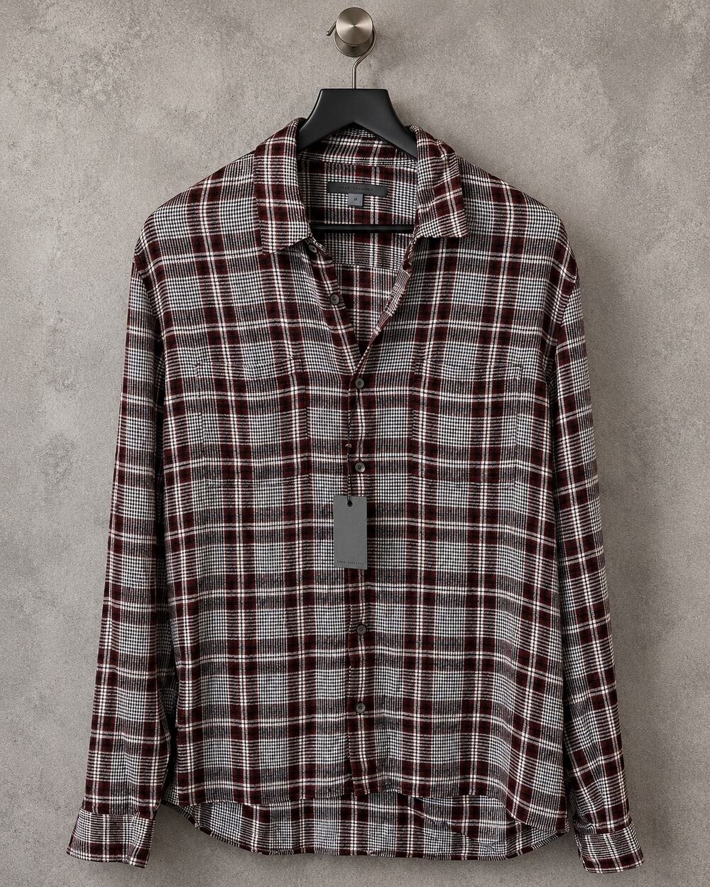 John Varvatos Collection Men's Plaid Shirt Red Oxblood NWT M